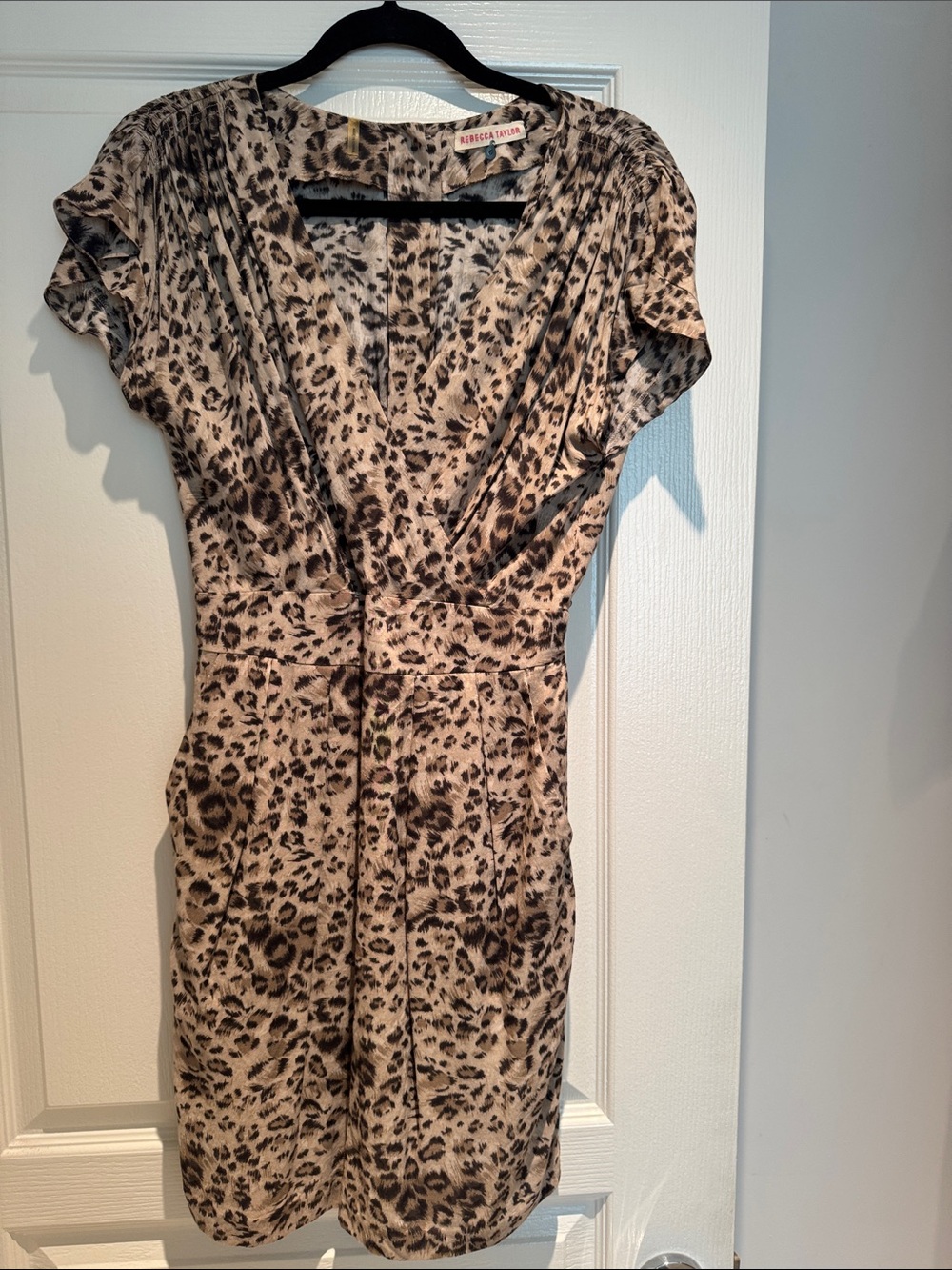 Rebecca Taylor Beige & Black Leopard-Print Wrap-Style Dress